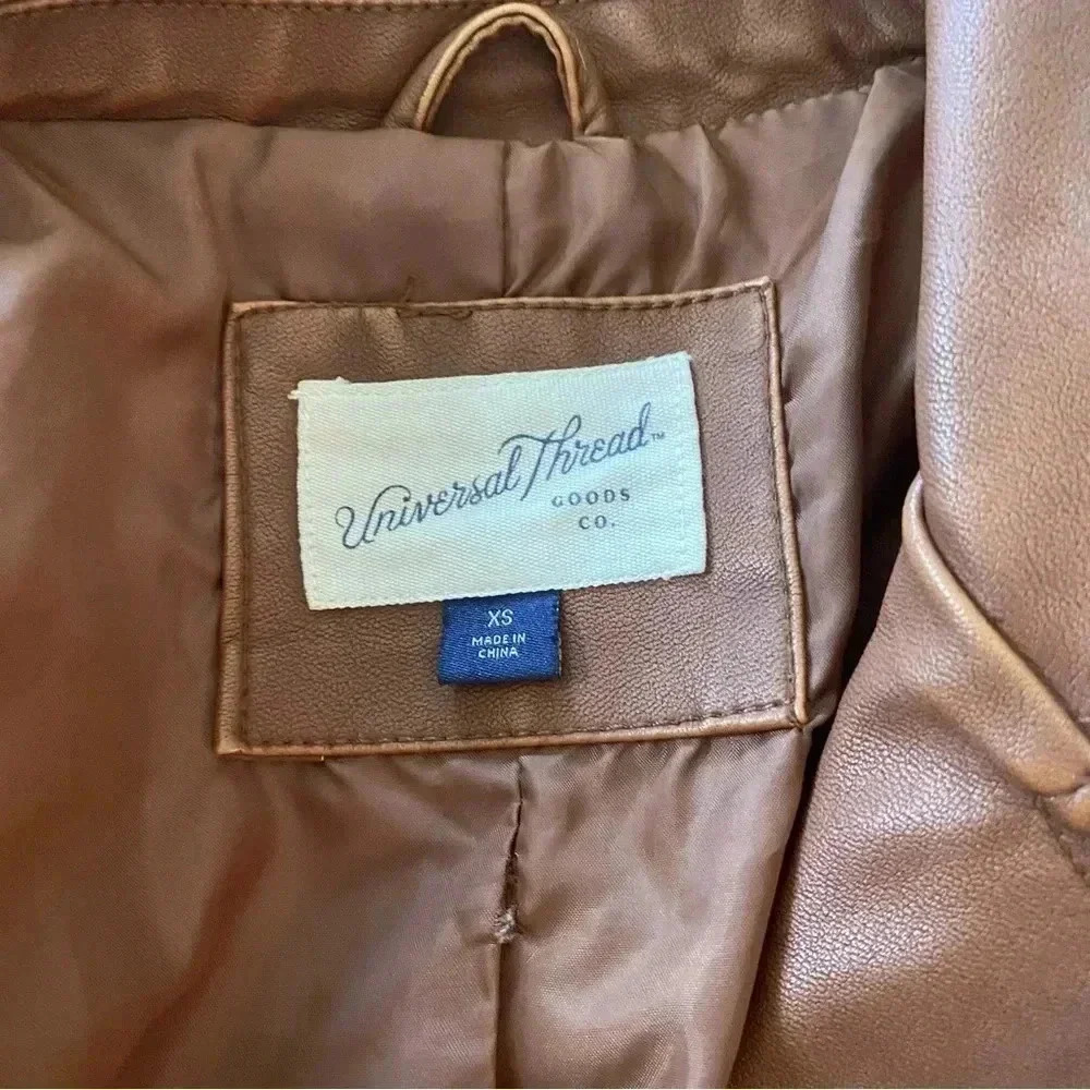 Tan Faux Leather Bomber Jacket Women’s Extra Small - Picture 6 of 7